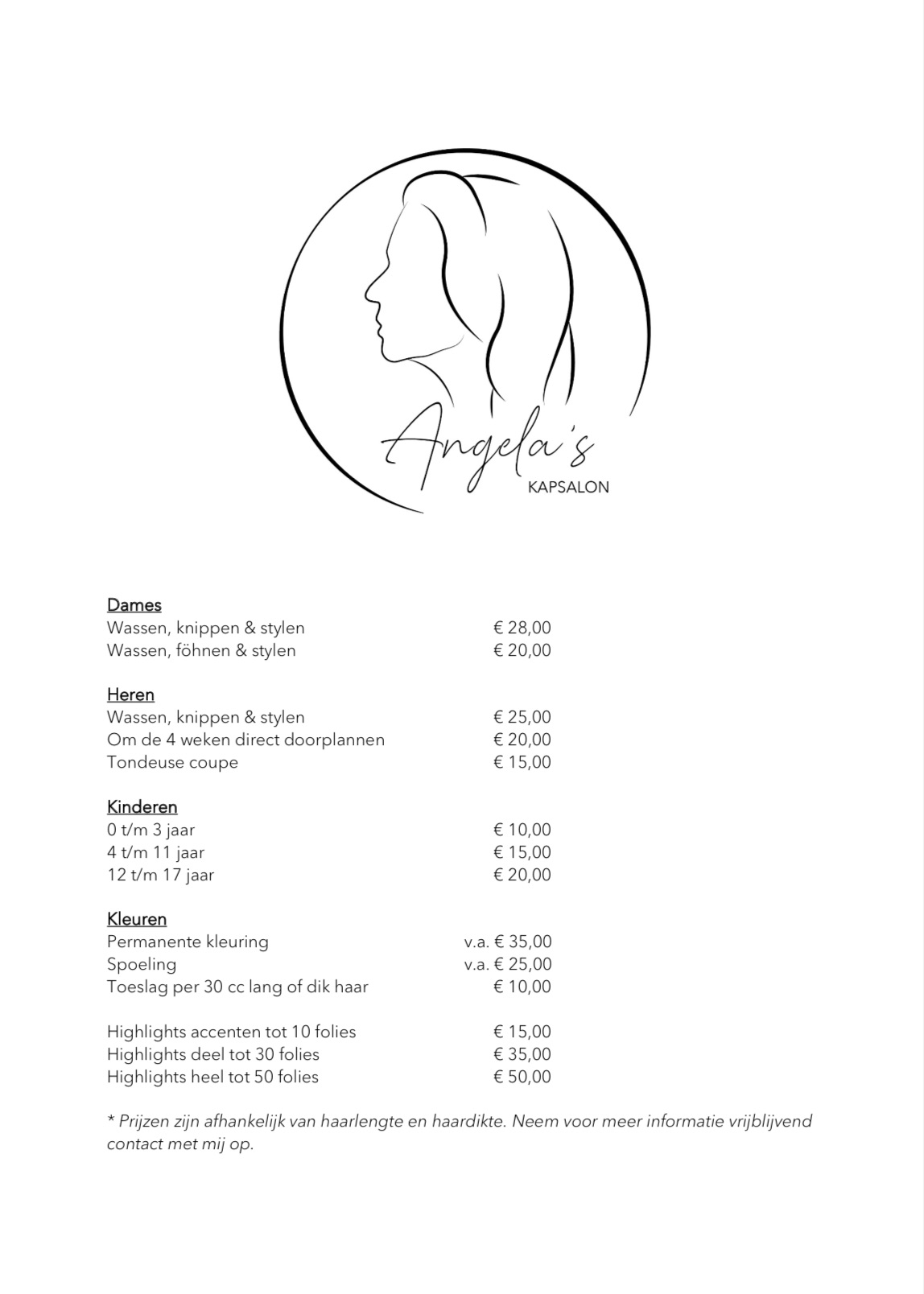 kappers prijzenlijst